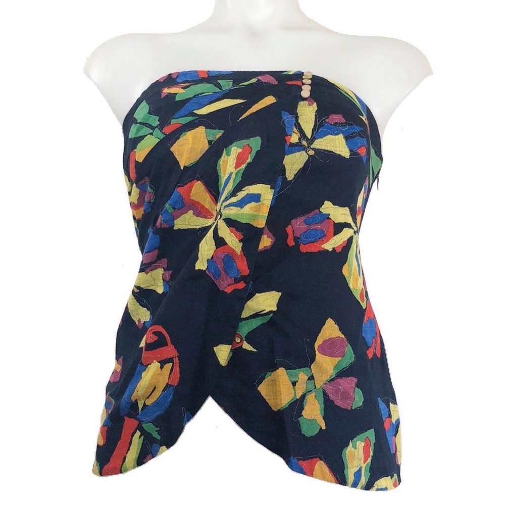 Strapless Navy Floral Print Tank Top